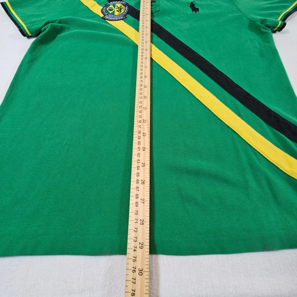 Polo Ralph Lauren Polo Shirt Mens L Green Brazil #5 Custom Slim Fit Logo Sash